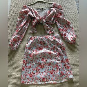 O. Vianca - floral two piece set (crop top with bow tie and skirt)
